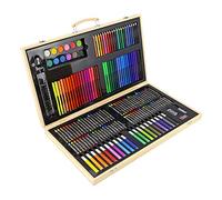 Top Home Solutions 180pc Wooden Box Artist Set Deluxe Art Oil Pencils Pens Markers Paints Crayons - Perfect for beginners or budding artists Kids Adults