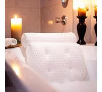 Top Home Solutions®Bath Pillow - Extra Thick and Soft with Strong Suction Cups, Bath Pillow For Head And Neck with 3d Air Mesh Quality Comfort & Built-In Hook For Easy Drying & Storage (White)