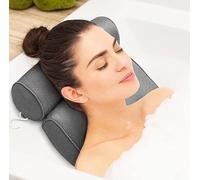 Top Home Solutions® Bath Pillow - Extra Thick and Soft with Strong Suction Cups, Bath Pillow For Head And Neck with 3d Air Mesh Quality Comfort & Built-In Hook For Easy Drying & Storage (Grey)