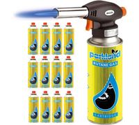 Top Home Solutions® Blow Torch Butane Gas Bottles - Auto Ignition Kitchen Blow Torch Refillable Flamethrower, Soldering Torch Lighter for Camping, Cooking, Kitchen & BBQ (Blow Torch + 12 Gas)