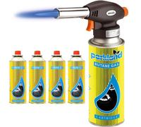 Top Home Solutions® Blow Torch With Auto Ignition - Refillable Butane Gas Flamethrower for Camping, Cooking, Kitchen & BBQ (Torch + 4 Gas)