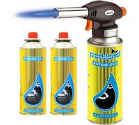 Top Home Solutions® Blow Torch With Auto Ignition - Refillable Butane Gas Flamethrower, Soldering Torch Lighter for Camping, Cooking, Kitchen & BBQ (Includes 2 Gas Bottles)