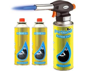 Top Home Solutions® Blow Torch With Auto Ignition - Refillable Butane Gas Flamethrower, Soldering Torch Lighter for Camping, Cooking, Kitchen & BBQ (Includes 2 Gas Bottles)