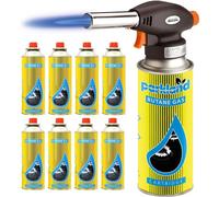 Top Home Solutions® Butane Gas Bottles - Auto Ignition Flamethrower, Soldering Torch Lighter for Camping, Cooking, Kitchen & BBQ (Blow Torch + 8 Gas)