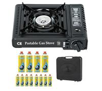 Top Home Solutions® Camping Stove - Portable Gas Stove Black With Carry Case & 12 Butane Gas Canisters, Heat Control, EN417 Compliant, Auto Ignition, Camping Cooker for Picnic, Garden & Outdoor