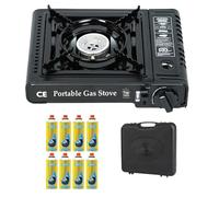 Top Home Solutions® Camping Stove - Portable Gas Stove Black With Carry Case & 8 Butane Gas Canisters, Heat Control, EN417 Compliant, Auto Ignition, Camping Cooker for Picnic, Garden & Outdoor