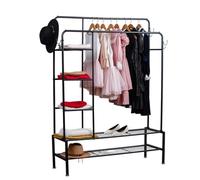 Top Home Solutions® Heavy Duty Clothes Rack with Double Clothes Rail, 4 Double Hooks, 5 Storage Shelves - Multifunctional Sturdy Freestanding Metal Clothing Rail with Non-Slip Feet 160 x 115 x 40 cm