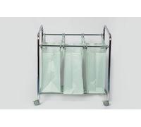 Top Home Solutions® Laundry Trolley On Wheels - Laundry Basket 3 Compartments, Removable Bags, Steel Frame Shelf, Lockable Wheels For Laundry Room, Bathroom, Bedroom