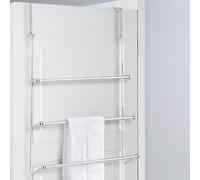 Top Home Solutions® Over Door Towel Rail - 3 Tier Door Towel Rack, 2 Hooks For Hanging, Chrome Stainless Steel, 3 Bars Towel Holder For Bedroom, Bathroom, Kitchen & Garage