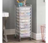 Top Home Solutions®Storage Drawers On Wheels - 10 Drawer Trolley Plastic Rolling Cart Organizer with 2 Lockable 360° Wheels For Home, Office, School, And Salon (White)