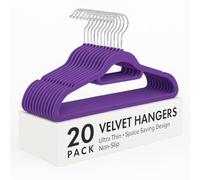 Top Home Solutions® Velvet Hangers - 20 Pcs Premium Non-Slip Space Saving Clothes Hangers With Tie Bar, Notched Shoulder, 360° Swivel Hook, Sturdy For Heavier Garments 45 x 24 Cm (Purple)