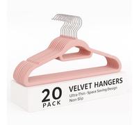 Top Home Solutions® Velvet Hangers - 20 Pcs Premium Non-Slip Space Saving Clothes Hangers With Tie Bar, Notched Shoulder, 360° Swivel Hook, Sturdy For Heavier Garments 45 x 24 Cm (Pink)