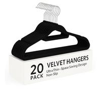 Top Home Solutions® Velvet Hangers - 20 Pcs Premium Non-Slip Space Saving Clothes Hangers With Tie Bar, Notched Shoulder, 360° Swivel Hook, Sturdy For Heavier Garments 45 x 24 Cm (Black)