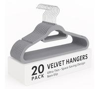 Top Home Solutions® Velvet Hangers - 20 Pcs Premium Non-Slip Space Saving Clothes Hangers With Tie Bar, Notched Shoulder, 360° Swivel Hook, Sturdy For Heavier Garments 45 x 24 Cm (Grey)