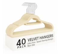 Top Home Solutions® Velvet Hangers - 40 Pcs Premium Non-Slip Space Saving Clothes Hangers With Tie Bar, Notched Shoulder, 360° Swivel Hook, Sturdy For Heavier Garments 45 x 24 Cm (Beige)