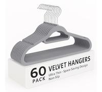 Top Home Solutions® Velvet Hangers - 60 Pcs Premium Non-Slip Space Saving Clothes Hangers With Tie Bar, Notched Shoulder, 360° Swivel Hook, Sturdy For Heavier Garments 45 x 24 Cm (Grey)