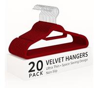Top Home Solutions® Velvet Hangers -Premium Non-Slip Space Saving Clothes Hangers With Tie Bar, Notched Shoulder, 360° Swivel Hook, Sturdy For Heavier Garments 45 x 24 Cm (Red, 20 Pcs)