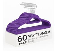 Top Home Solutions® Velvet Hangers -Premium Non-Slip Space Saving Clothes Hangers With Tie Bar, Notched Shoulder, 360° Swivel Hook, Sturdy For Heavier Garments 45 x 24 Cm (Purple, 60 Pcs)