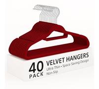 Top Home Solutions® Velvet Hangers -Premium Non-Slip Space Saving Clothes Hangers With Tie Bar, Notched Shoulder, 360° Swivel Hook, Sturdy For Heavier Garments 45 x 24 Cm (Red, 40 Pcs)