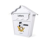 Top Home Solutions® Wall Mounted Post Box - Lockable with 2 Keys, Nameplate, Durable Powder Coated Metal, Large Outside Letter Box - 36H x 36W x 10D cm (White, Horn Design)
