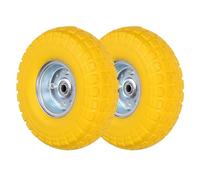 Top Home Solutions® Wheelbarrow Wheels - 10” Yellow Puncture Proof 4.10/3.50-4 Solid Rubber Tyre Replacement Wheel For Sack Truck, Garden Trolley, Lawn Carts (Pack of 2)