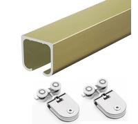 Top Hung Sliding Door Track, Aluminum Glass Door Rail Hardware Kit for Bathtub Shower Privacy Partition Gate, Ceiling Mount Box Rail System(Champagne,6.6ft/201cm)
