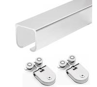 Top Hung Sliding Door Track, Aluminum Glass Door Rail Hardware Kit for Bathtub Shower Privacy Partition Gate, Ceiling Mount Box Rail System(Silver,6.6ft/201cm)