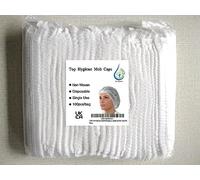 TOP HYGIENE WHITE DISPOSABLE MOB CAPS 100/PK, Catering Hair net Covers, Hygiene Hair Caps with Elastic Stretch Band.