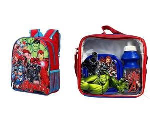 Top Linen Avengers Character 4 Piece Set Boys Kids Backpack with Side Pocket School Bag + Lunch Bag + Sandwich Box +Water Bottle