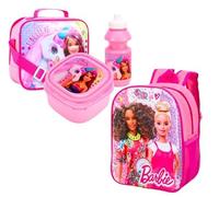 Top Linen Barbie Character 4 Piece Set Boys Kids Backpack with Side Pocket School Bag + Lunch Bag + Sandwich Box +Water Bottle
