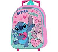 Top Linen Kids Travel Trolley Backpack - Wheeled Suitcase Rucksack Bag - Children Favourite Characters Foldable Carry-on Luggage Carrier Bag - Standard Stitch Pink Trolley