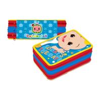 Top Linen (NW) Ltd Kids Official Cartoon & Movie Character 3 Tier Large Full Stationery School Supplies Set - Multi Compartment Pens, Pencils, Markers with Case - Coco Melon Stationery Bag Set