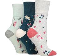 Top Linen (NW) Ltd Ladies Sock Shop Diabetic Gentle Grip Socks, 4-8 UK / 37-42 EUR, Non-Binding Honeycomb Top, Soft Cotton Blend, Patterns and Solids (Assorted Animals (H267) 3 Pair)