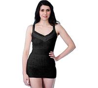 Top Linen (NW) Ltd Ladies Thermal Black Thermal Underwear Vest French Neck Long Vest (French Neck Long Vest with Lace Black, Medium)