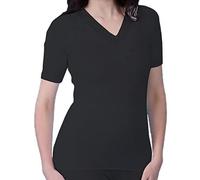 Top Linen (NW) Ltd Ladies White Snowdrop Thermal Underwear - Cotton Soft Vest Tops & pantee, Long Johns Short Sleeve - Round Neck Lace V Neck (2XL, lace V Neck, Black)
