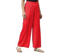 Top Linen (NW) Ltd Women Ladies Wide Leg Plazzo Trousers Soft and Loose Fit Stretchable Material Lightweight Plain Plus Size Red