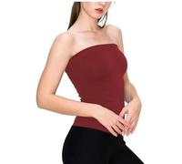 Top Linen Women Bandeau Strapless Boob Tube Top - Sexy Stretchy Off Shoulder Layering Wrapped Breast Bra Crop Tube Vest - Made in UK (Boob Tube Wine, L/XL)
