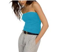 Top Linen Women Bandeau Strapless Boob Tube Top - Sexy Stretchy Off Shoulder Layering Wrapped Breast Bra Crop Tube Vest - Made in UK (Boob Tube Turquoise, M/L)