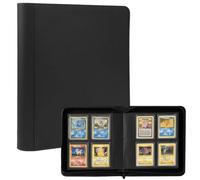 Top Loader Binder, Holds 128 Toploaders, Toploader Binder with 4 Pockets in 3"x 4" Toploaders, P U Leather Card Binder, Card Holders for Trading Cards & Sports Cards, Compatible with TCG, MTG(Black)
