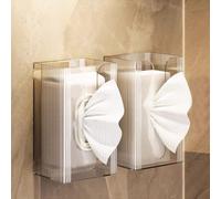 Top Loading Wall Mounted Tissue Box for Compact Spaces in Bathroom Kitchen or Office No Hardware Installation Required (Clear color*2)