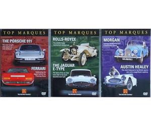 TOP MARQUES CLASSIC CAR COLLECTION / 1. PORSCHE 911 & FERRARI / 2. ROLLS-ROYCE & JAGUAR E-TYPE / 3. MORGAN & AUSTIN HEALEY = ULTIMATE 3x DVD UK SET