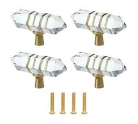 TOP-MAX 4 Pcs Hexagonal Crystal Knobs Wire Wrapped Glass Brass Drawer Pull Cabinet Handle Gold Furniture Hardware for Dresser Kitchen, Clear