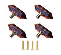 TOP-MAX 4 Pcs Hexagonal Crystal Knobs Wire Wrapped Glass Brass Drawer Pull Cabinet Handle Gold Furniture Hardware for Dresser Kitchen, Coffee