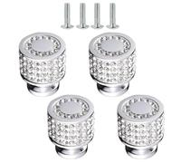 TOP-MAX 4 Pieces Crystal Drawer Cabinet Handles, Bling Rhinestone Cupboard Pulls Knobs with Screws, Dresser Wardrobe Handle for Home Furniture Decor (Silver, Round)