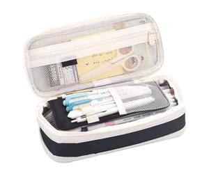 TOP-MAX Big Capacity Pencil Pen Case, Multifunctional Pencil Bag with Compartments, Portable Zip Pen Organizer Pouch for School Office, Macaron Black