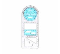 TOP-MAX Multifunctional Geometric Ruler, Plastic Movable Drawing Template Multi-Scale Mathematical Measuring Tool with 360° Protractor for Artists, Students, Typographers, Designers (Blue-White)
