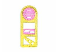 TOP-MAX Multifunctional Geometric Ruler, Plastic Movable Drawing Template Multi-Scale Mathematical Measuring Tool with 360° Protractor for Artists, Students, Typographers, Designers (Red-Yellow)