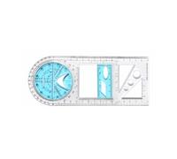 TOP-MAX Multifunctional Plastic Geometric Ruler & Movable Drawing Template with Double-Sided Scale, Capable of Drawing Circles, Arcs, Parallel Lines for School Office Art Design (Blue-White)