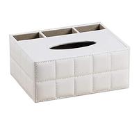 TOP-MAX PU Leather Storage Box with Tissue Box, Desktop Accessories Tidy Organizer Bins, Paper Holder Desk Storage Organizer Holder for Pen Remote Control Phone White
