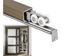 Top Mount Bypass Door Hardware Kit 28 30 48 60 72 in, Champagne Bronze Pocket Door Track Set, Smoothly Quietly Sliding Door Rail and Rollers(40in(102cm))